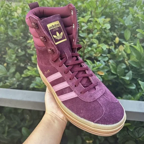 Adidas Gazelle High Boots Maroon Gum Women's Athletic Shoes ID6882